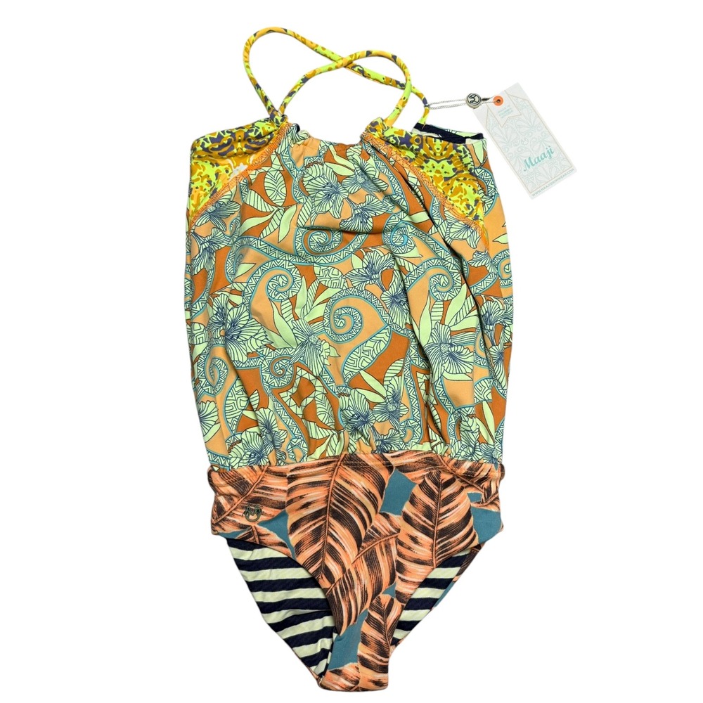 New Maaji Girls Angie One Piece Swimsuit Tropical Floral Stripe Size 4